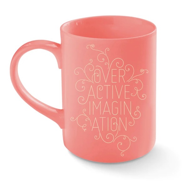 Fringe Studio Overactive Imagination Pink Mug Gold Deco Script - Picture 2 of 10